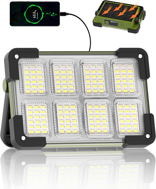 120W Solar Rechargeable Work Light, 144 LED 10000LM Led Work Light with 4 Modes, Portable Flood Light with Stand, IP66 Waterproof Outdoor Working Light for Emergency Mechanic Camping Repair (Yellow)