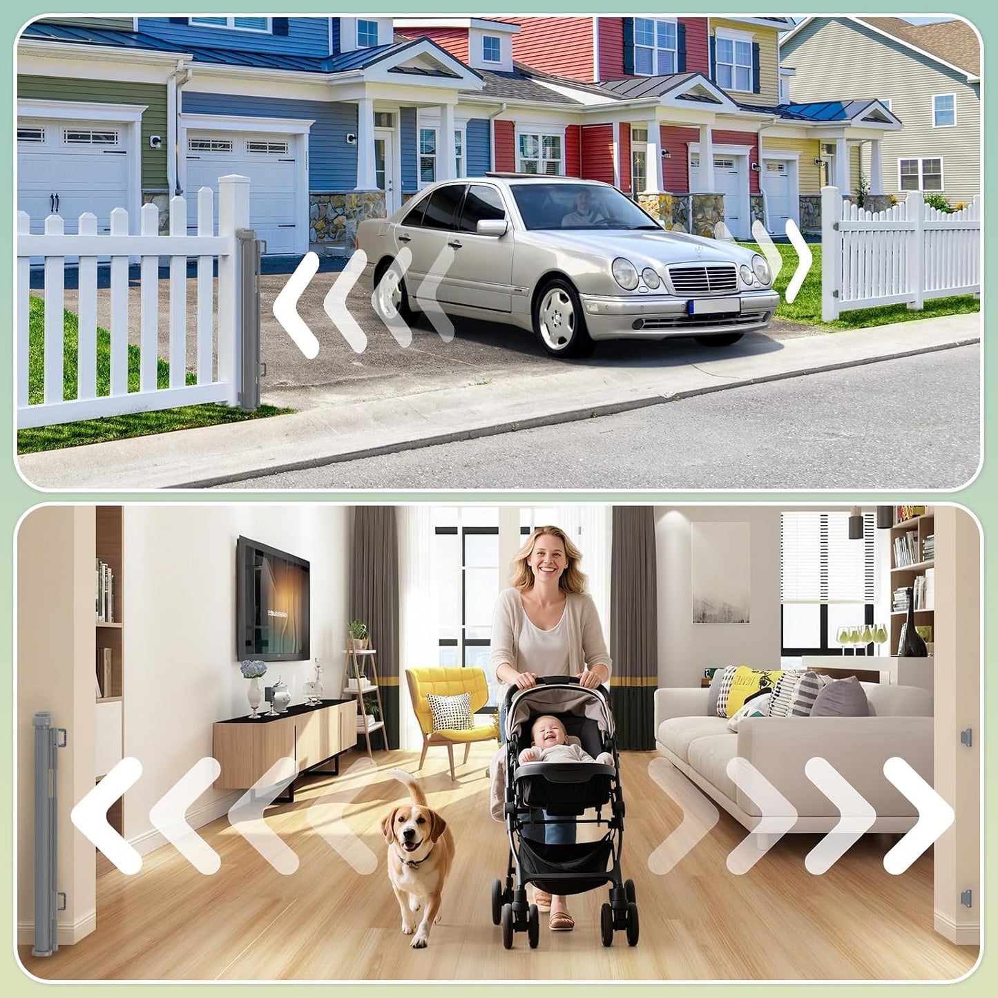 200'' Retractable Baby Gates Extra Wide,34" Tall Retractable Dog Gate for Doorways,Extra Long Retractable Baby Gate for Stairs,Kitchen,Indoor/Outdoor Retractable Gate with Fiberglass Reinforcement Rod