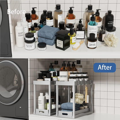 2 Pack Pull-Out Storage Organizers, Under Sink Organizer and Storage for Bathroom & Kitchen,Multi-Purpose Under Cabinet Organizers and storage Black