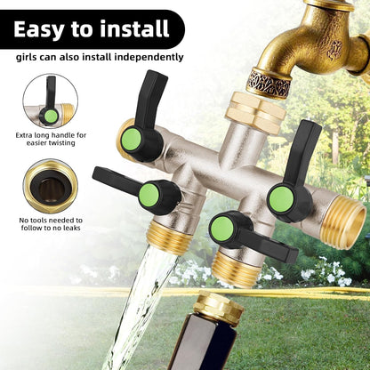 EJW Hose Splitter 2 Way, Garden Hose Splitters, 2 Way Faucet Splitter, Water Spigot Splitter, RV Brass Hose Splitter, Two way Hose Bib Splitter, Double Hose Connector, Hose Valve 3/4 Inch GHT Thread.