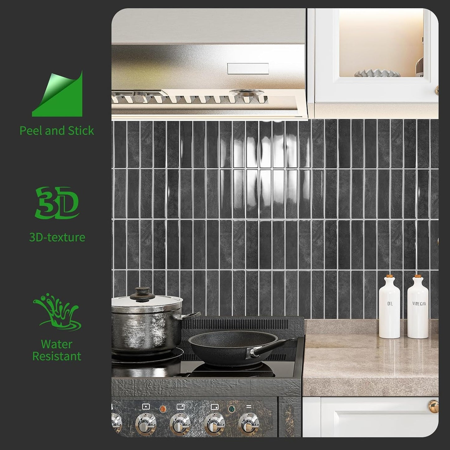 LONGKING Marble Peel and Stick Backsplash for Kitchen, 3D Adhesive Tile Backsplash for Kitchen, Bathroom, Wall Tile, 10 Sheets, 12" x 12"