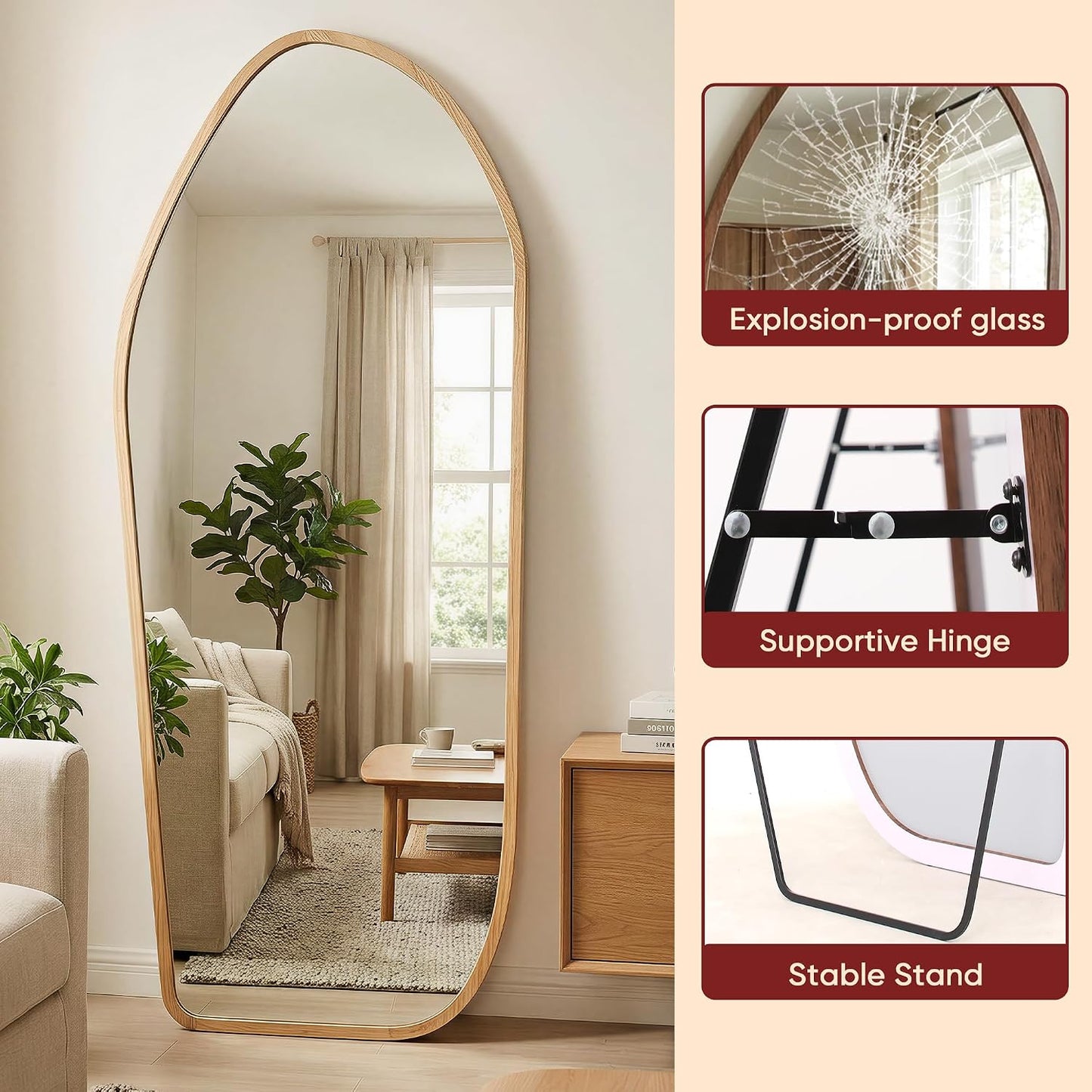 Suidia Full Length Mirror, Oversized Floor Mirror with Solid Wood Frame, Large Standing Mirror for Bedroom Living Room, Wood Art Style, Dark Walnut, 74" L x 32" W