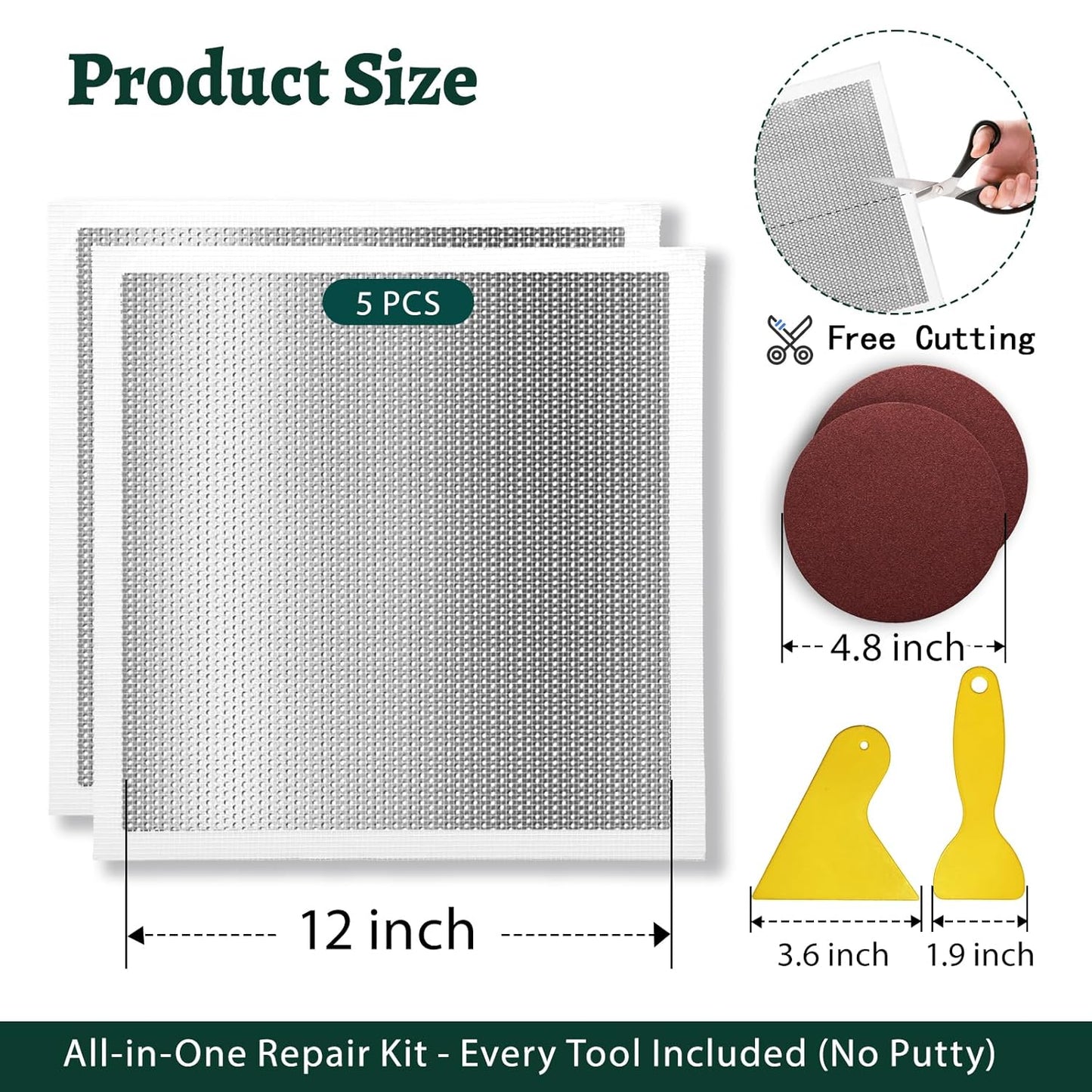 Drywall Repair Kit 12 x 12 Inch Drywall Patch Kit Large Hole (5Pcs) Wall Patch Repair Kit for Ceiling Large Holes Heavy Duty Extended Self-Adhesive Mesh Dry Wall Patches Kits with Scraper Sandpaper