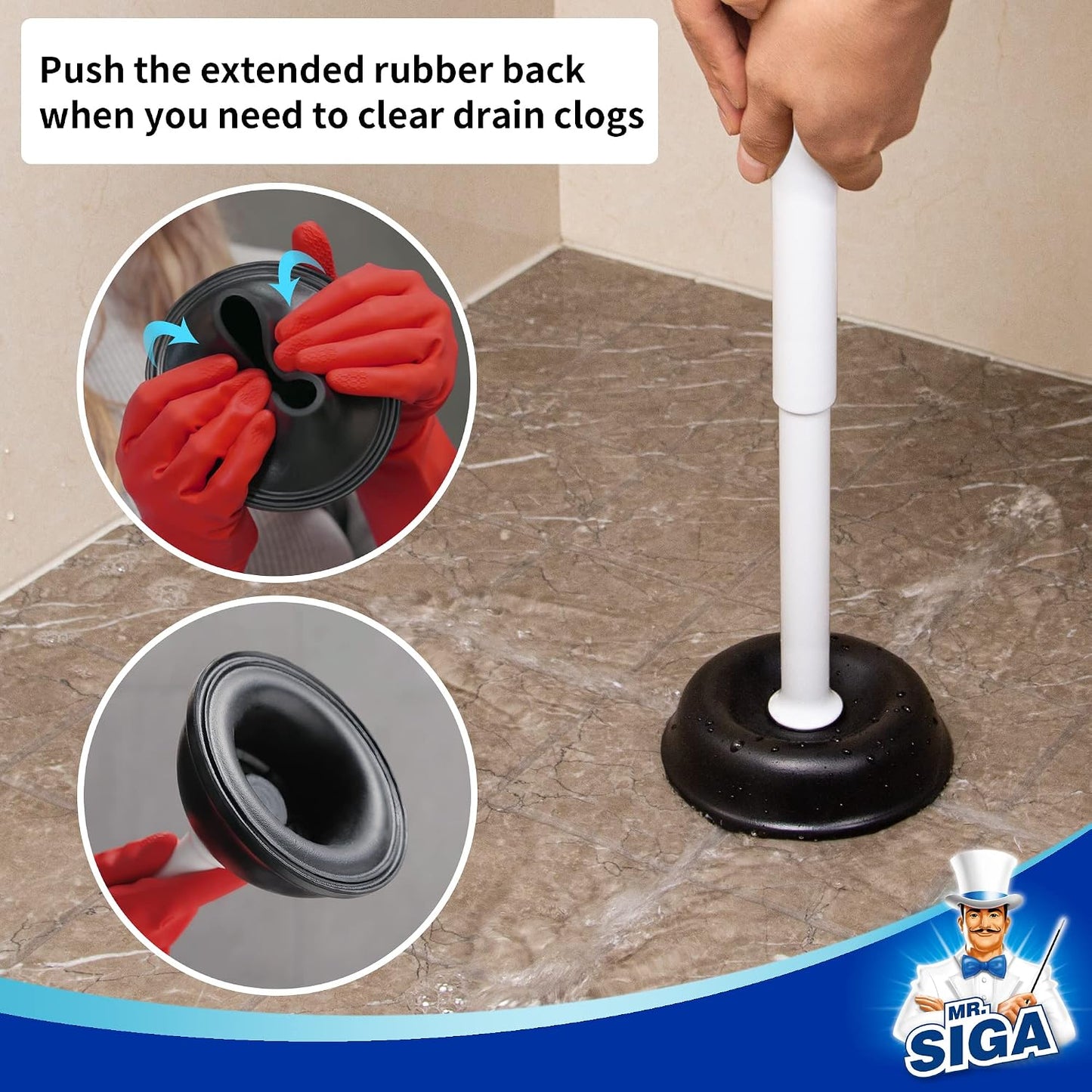 MR.SIGA Toilet Plunger with Holder, Heavy Duty Toilet Plunger and Holder Combo for Bathroom Cleaning, White