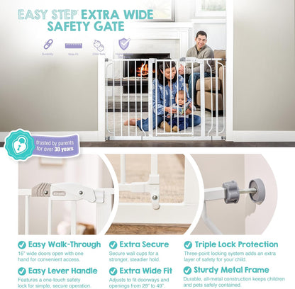 Regalo Safety 29-38.5" Baby Gate for Doorways & Bottom of Stairs, Pressure Mounted Baby Gate with Door for Babies, Toddlers & Pets, Tested & Safe for 30 Years, American Designed, American Owned, White
