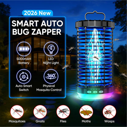 CreateFun Bug Zapper Outdoor, 2026 Upgraded 3 in 1 Rechargeable Bug Zapper with 5000mAh Battery & LED Night Light, 4000V Cordless Waterproof Mosquito Zapper for Outside,Patio,Backyard,Garden Black 0