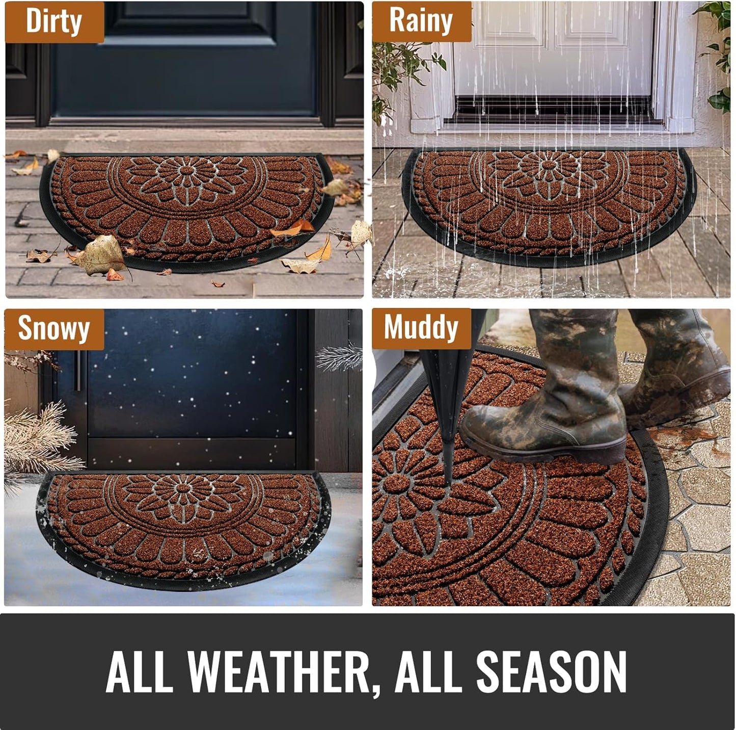 Mibao Front Door Mat Indoor Outdoor Entrance, Semicircular Entrance Mat, Half Round Waterproo Non-Slip Durable Rubber Door Mats, Low Profile Heavy Duty Doormat for Garage, Patio, 30" x 18", Yellow