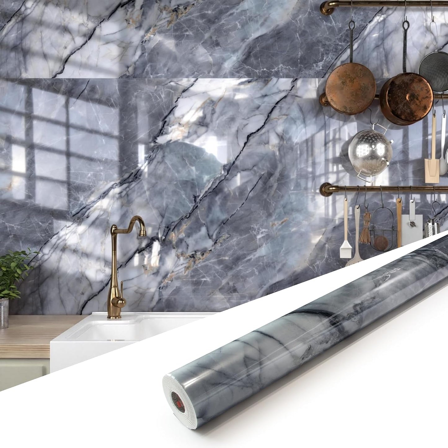 Marble Peel and Stick Waterproof Wall Paneling, 118" x 47" Carrara White Matte Finish Self-Adhesive Backsplash Tile Vinyl Wall Panel for Kitchen Bathroom Wall Decor, Covers 38.75 Sq. Ft.