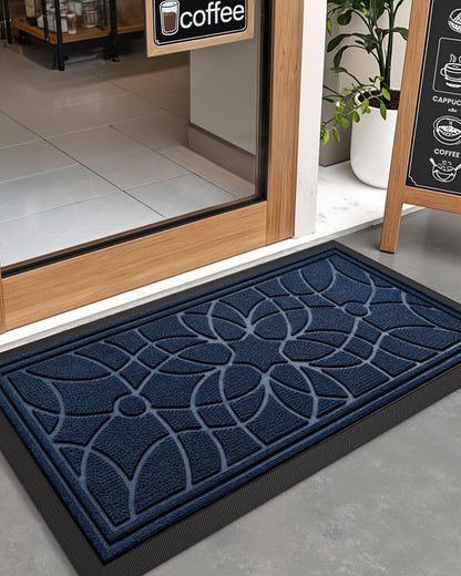 DEXI Front Door Mat Outside Entrance, Heavy Duty Non Slip Low Profile Doormat for Entryway, Trap Dirt and Moisture Welcome Mats, Easy Clean, Patio, Garage, 3x2, Blue