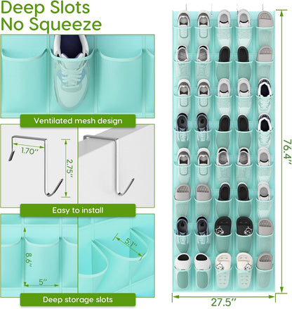 Over the Door Shoe Organizer with 40 Large Breathable Mesh Pockets, Space Saving Shoe Holder, Hanging Shoe Rack for Entryway Bedroom Closet Storage (White, 40 Pockets)