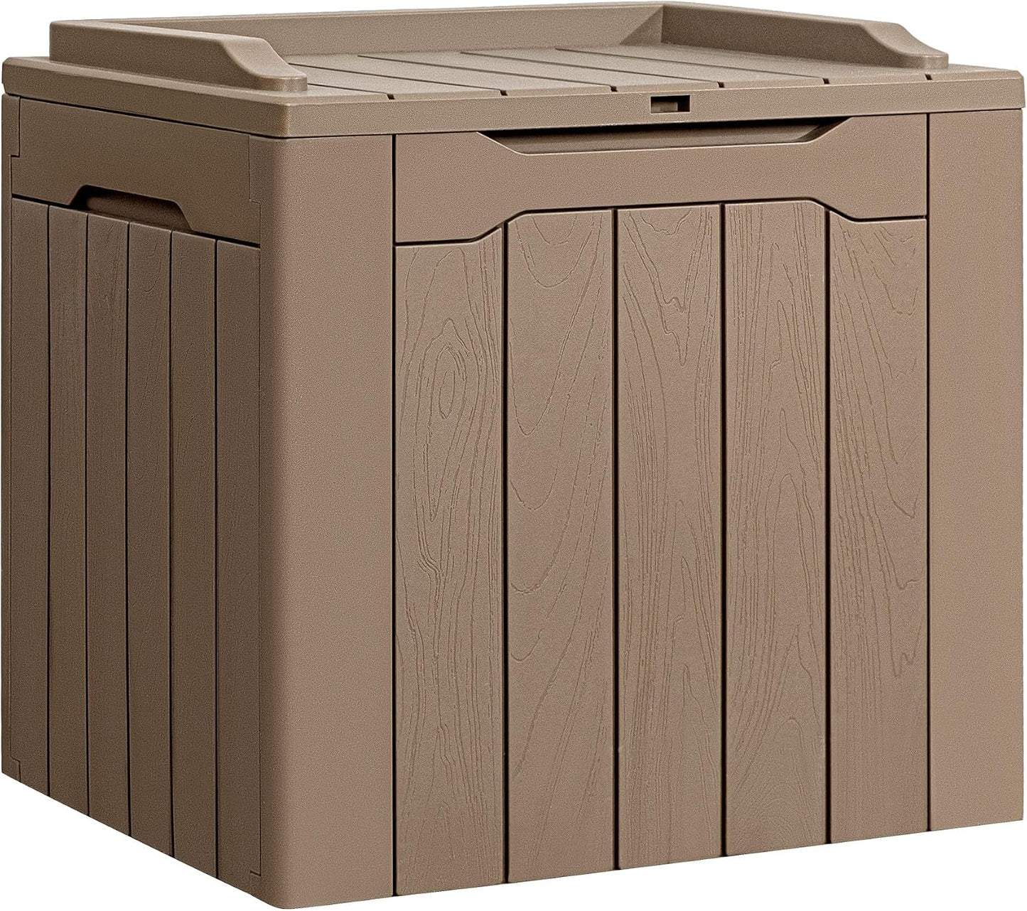 Flamaker Outdoor Storage Box 80 Gallon Resin Waterproof Deck Box Delivery Box with Wood Texture Large Storage Bin for Patio Cushions, (Grey)