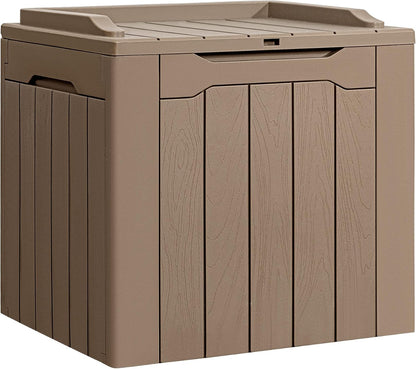 Flamaker Outdoor Storage Box 80 Gallon Resin Waterproof Deck Box Delivery Box with Wood Texture Large Storage Bin for Patio Cushions, (Grey)