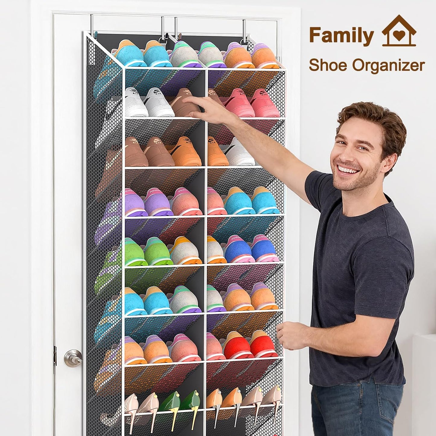 UVIAHOMI Over the Door Shoe Organizer for 20-30 Pairs, 10-Tier, Black