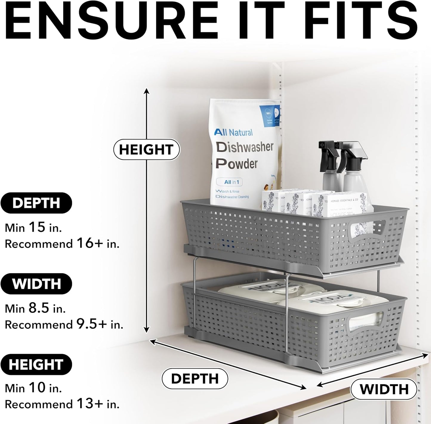 Simple Houseware 2 Tier Bathroom Organizer Tray Pull-Out Sliding Drawer/Under-Sink Storage, Clear