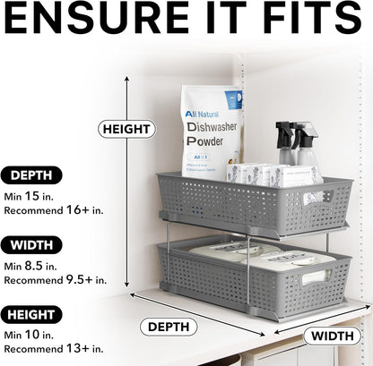 Simple Houseware 2 Tier Bathroom Organizer Tray Pull-Out Sliding Drawer/Under-Sink Storage, Clear