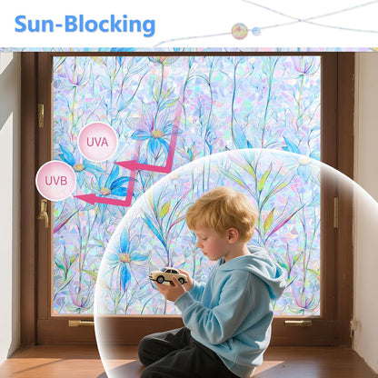 Finnez Window Privacy Film 3D Static Cling Window Film, No Glue Heat Control & 96% UV Blocking for Home Office, Decorative Frosted Glass Cover 17.5 Inch x 6.5 Feet