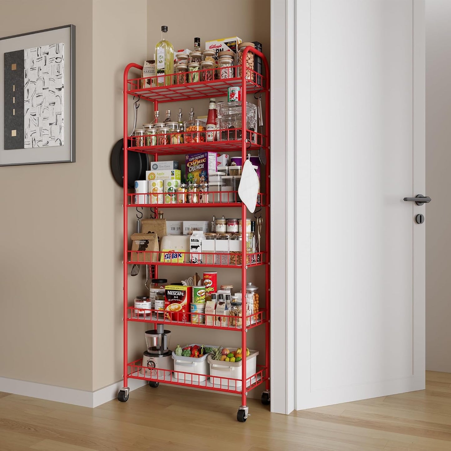 Slim Rolling Storage Cart with Wheels, Metal 6 Tier Spice Rack Mobile Shelving Unit Organizer Kitchen Utility Cart for Office Bathroom Kitchen Laundry Room Narrow Places (6inches)