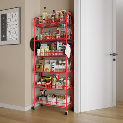 Slim Rolling Storage Cart with Wheels, Metal 6 Tier Spice Rack Mobile Shelving Unit Organizer Kitchen Utility Cart for Office Bathroom Kitchen Laundry Room Narrow Places (6inches)