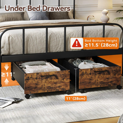 FOUCSSOMEI Under Bed Storage with Wheels, Wooden Under Bed Drawers On Wheels, Rolling Under Bed Shoe Storage, Space Saving, Rustic Brown,30L