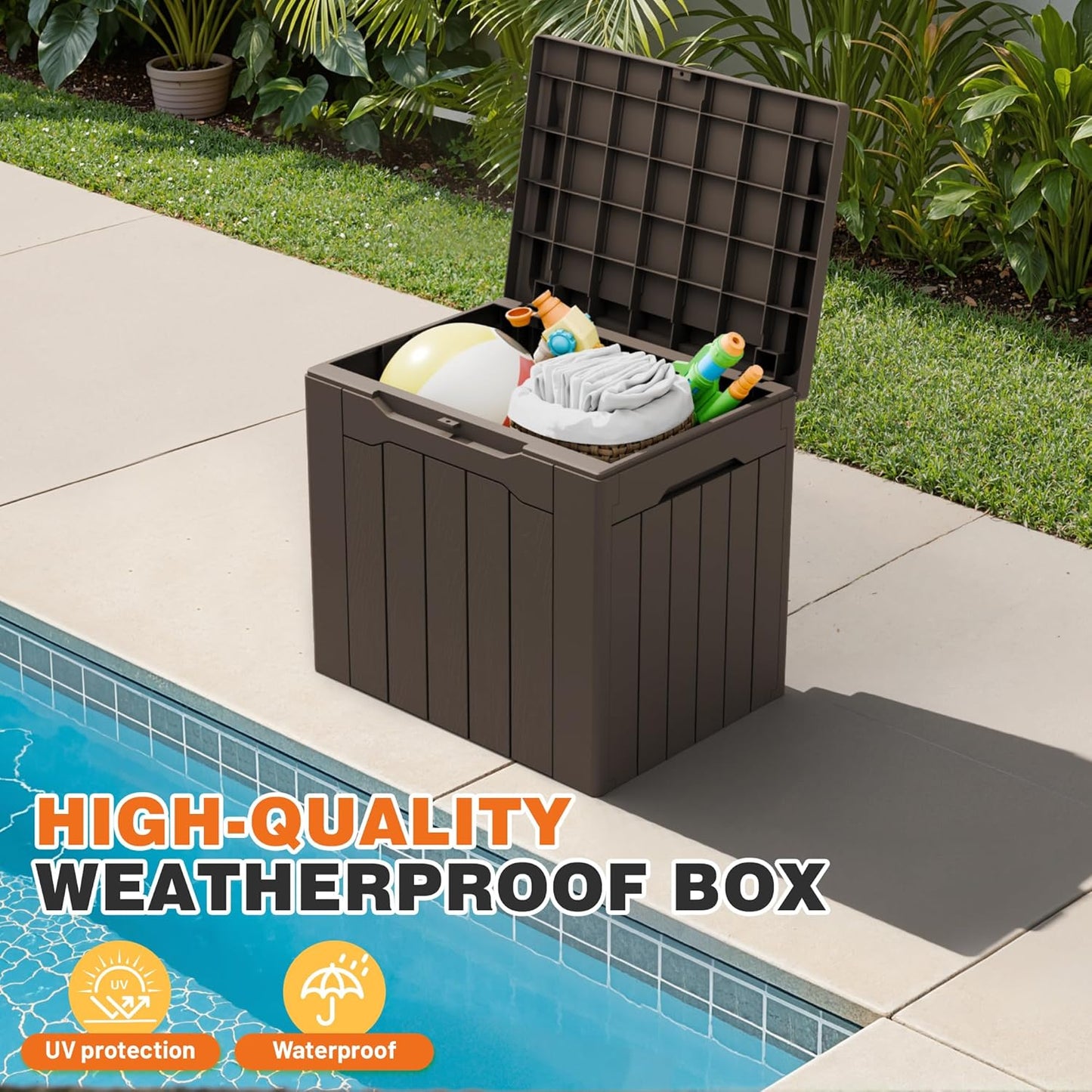 32 Gallon Deck Box Outdoor Indoor Waterproof Storage Box for Patio Furniture, Pool Accessories, Garden Tools, and Cushion Storage, Black