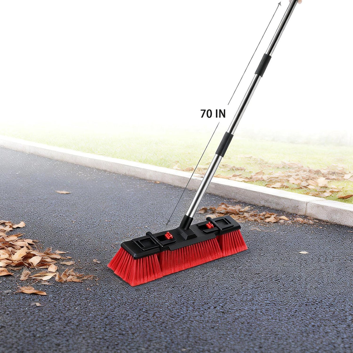 18" Heavy-Duty Push Broom, 70" Handle, Stiff Bristles for Outdoor Cleaning. | Heavy-duty outdoor broom, stiff bristles for patios, driveways, garages, decks, shops, warehouses, restaurants, floors & site