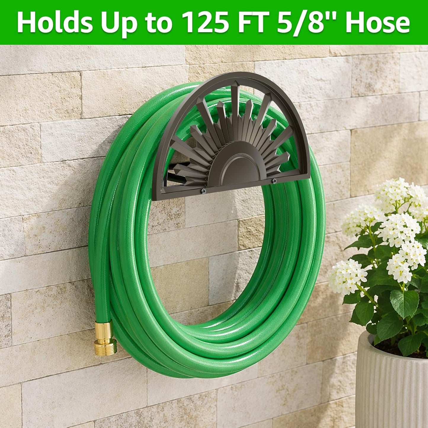 GOFORWILD Garden Hose Holder Holds 125-Feet of 5/8-Inch Hose Guage Steel | Decorative Hose Hanger Wall Mounted for Outside Yard Lawn Farm Heavy Duty Gift
