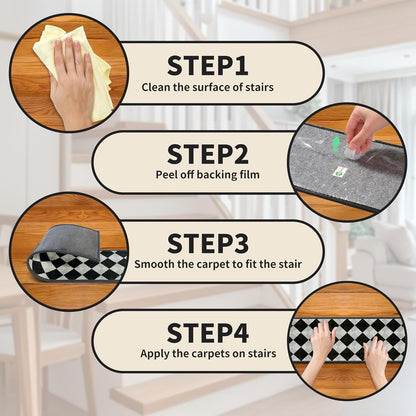 Non-Slip Carpet Stair Treads 15PCS, 8"x30" Peel and Stick Stair Runner for Wooden Steps Indoor, Washable Reusable Adhesive Backing, Pet-Friendly Safety Mats for Kids, Elders, Dogs