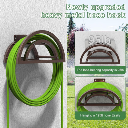 OLV Hose Holder Wall Mount, Outdoor Water Hose Holder Holds 125-ft Hose, Heavy Duty Metal Detachable Hose Hanger Reel Storage Organizer, Hose Rack for Outside Garden Lawn Yard Farm, Black