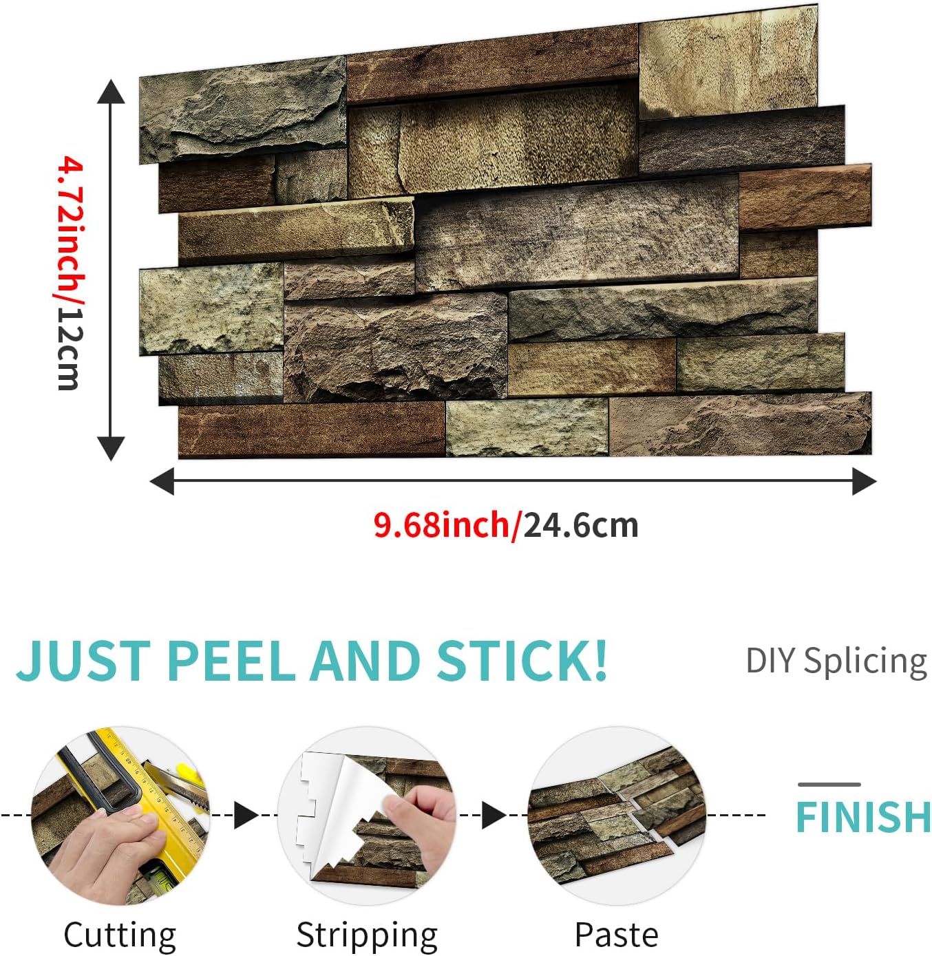 36 Sheets of Self Adhesive Marble Tile Wall Tiles Vinyl Sticker | 9.68 x 4.72in Water Resistant, Easy to Stick and Peel off, Suitable for DIY Decoration on Ceilings and Walls (Black)