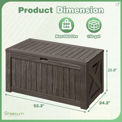 Greesum Outdoor Storage Box 31 Gallon Storage Box with Lid for Patio Furniture, Garden Tools, Pool Supplies, Waterproof and UV Resistant, Lockable, Dark Black