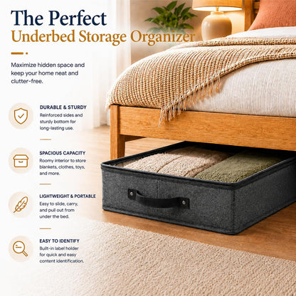 HOMELUX THEORY 2pc Low Profile Under Bed Storage Containers, Thin Under Couch Storage Organizer with Bins & Lids, Underbed Storage Box Ideal for Seasonal Clothes, Blankets, Fabric & Shoes (Ivory)