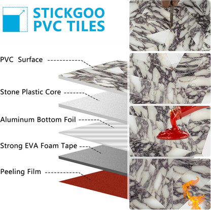 STICKGOO 10-Sheet Herringbone Tile Peel and Stick Backsplash, Beige Mixed Metal Gold PVC Stick on Backsplash, Self Adhesive Wall Tile for Kitchen and Bathroom