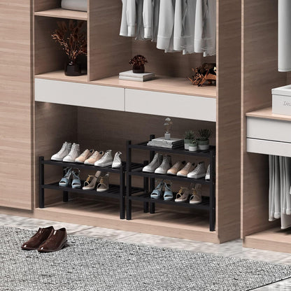 ROMGUAR CRAFT 3 Tier Bamboo Shoe Rack for Closet Free Standing Wood Shoe Shelf Storage Organizer for Entryway Small Space Stackable 27"x11"x20" (Natural)