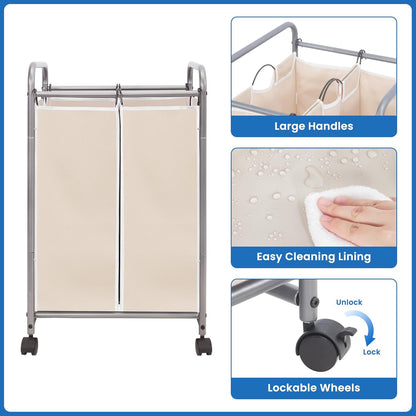STORAGE MANIAC 3 Section Laundry Sorter, 35.6 Gal (135 L) Laundry Hamper Cart with Heavy Duty Rolling Lockable Wheels and Removable Bags, Clothes Organizer Basket Separator Hamper, Gray
