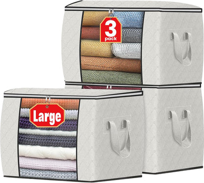 Fab totes 6 Pack Storage Bags for Clothes and Blanket, Foldable Closet Organizers and Storage with Zippers, Clear Window and Handles, Fabric Storage Bins for Sweater, Comforter, Bedding,Linen Sheets