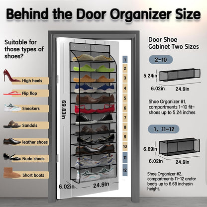 Kotkn Over The Door Shoe Organizer with 12 Large Breathable Pockets - Durable Hanging Storage for the Entire Family's Shoes (White)