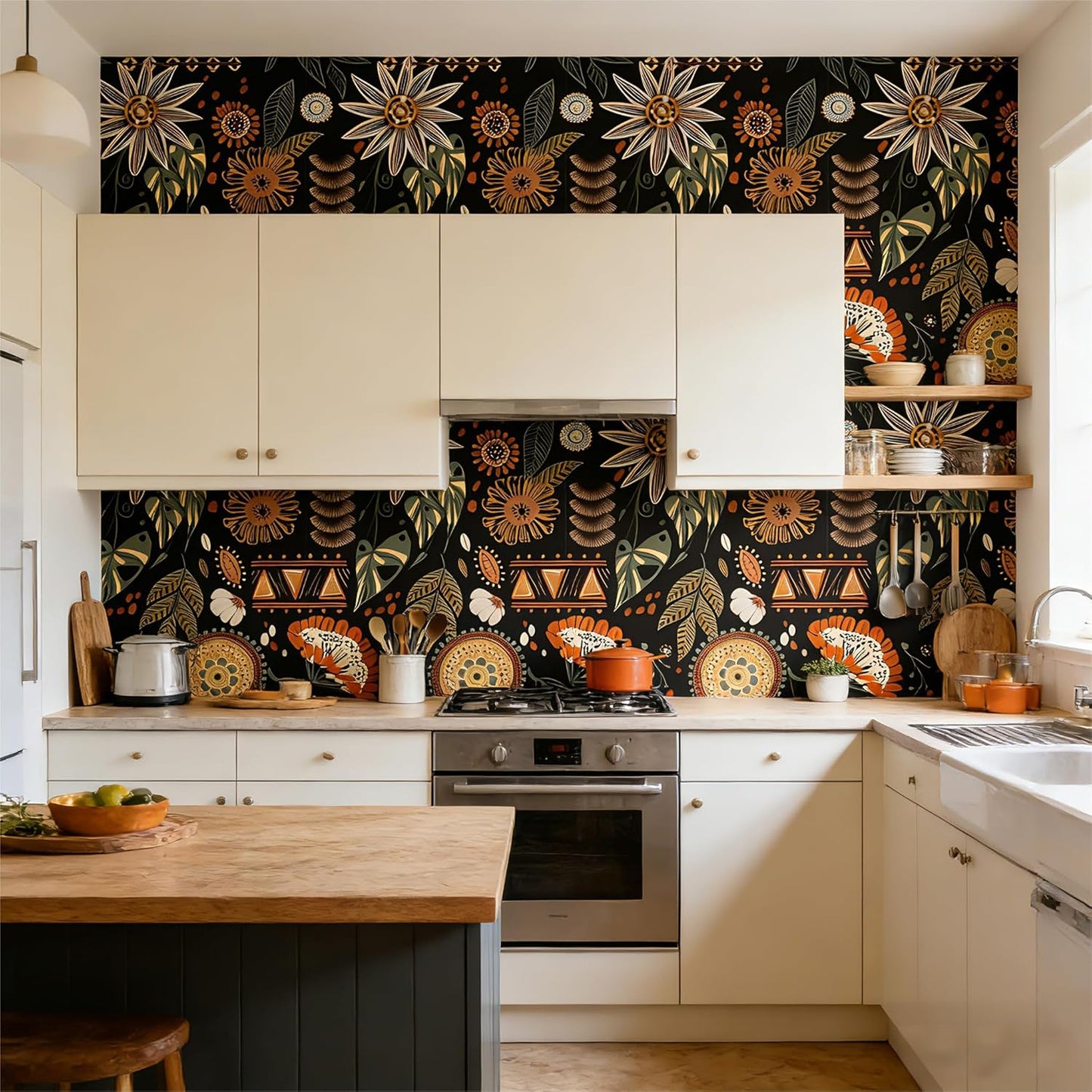 Peel and Stick Wallpaper Removable Self-Adhesive, Renter Friendly Waterproof Vinyl Contact Paper, Boho Self Stick Wall Paper for Bedroom Bathroom Cabinet Furniture Makeover, 17.5" x 118"