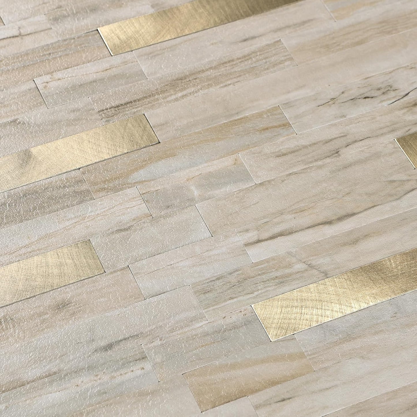 Yipscazo 2026 New Upgrade 11.34" X 11.57" Peel and Stick Backsplash, Stick on Backsplash Tiles for Kitchen, Bathroom, Fireplace (10 Sheets, Beige Rocks + Rose Gold)
