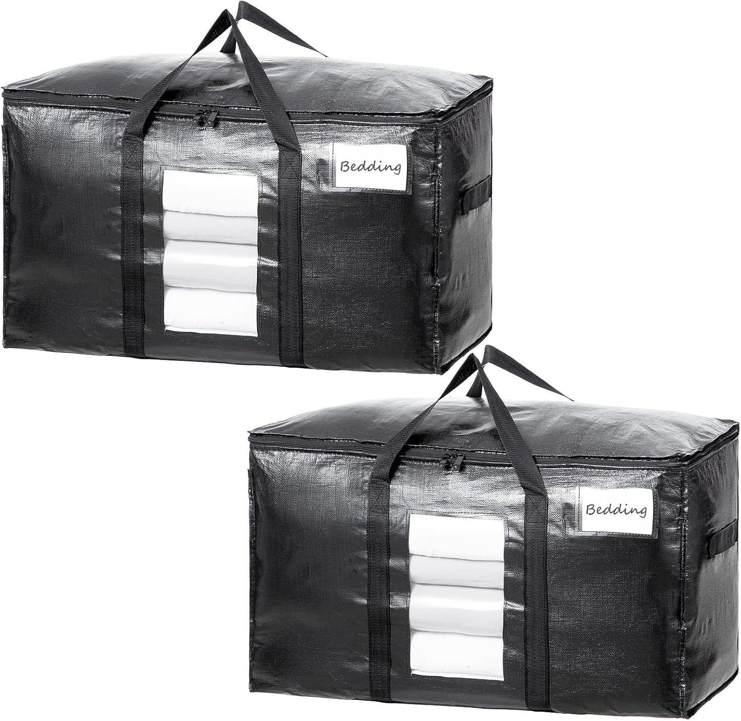 TAILI Extra Large Moving Bags, 4 Pack Blue Heavy Duty Totes For Storage with Visible Window, Wrap Around Handles, Storage Bags for Space Saving, Alternative to Moving Boxes