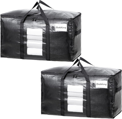TAILI Extra Large Moving Bags, 4 Pack Blue Heavy Duty Totes For Storage with Visible Window, Wrap Around Handles, Storage Bags for Space Saving, Alternative to Moving Boxes