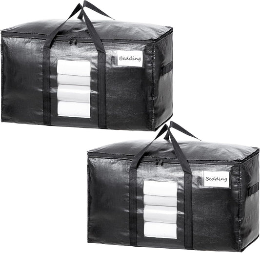TAILI Extra Large Moving Bags, 4 Pack Blue Heavy Duty Totes For Storage with Visible Window, Wrap Around Handles, Storage Bags for Space Saving, Alternative to Moving Boxes