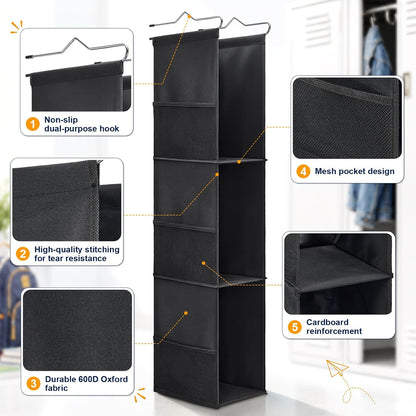 3-Shelf Hanging Locker Organizer for School, 600D Oxford Fabric Locker Shelf Organizer with 6 Mesh Side Pockets, Portable Hanging Storage for Work, Gym, and Closet Lockers