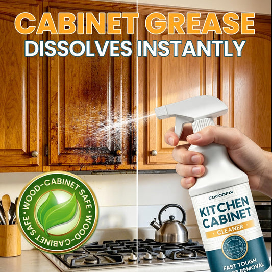 cocomfix Kitchen Cabinet Cleaner for Sticky Grease, Gentle Residue-Free Cabinet Degreaser for Wood, Painted & White Cabinets, Removes Grime, Fingerprints & Buildup, with Soft Scrub Brush, 32oz