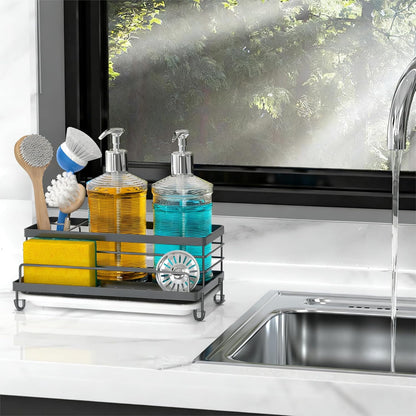 Cisily Stainless Steel Sponge Holder for Kitchen, Sink Caddy Sink Organizer Rack for Kitchen Accessories with Drip Tray, Rustproof and Non-slip, Dish Soap Dispenser Countertop Organizer