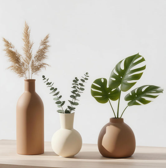 Ceramic Vase Set of 3, Modern Minimalist Farmhouse Style Home Decor Vases, Ideal for Pampas Grass & Dried Flowers, Perfect for Kitchen, Bedroom, Living Room & Dining Table Centerpiece (Multicolor)