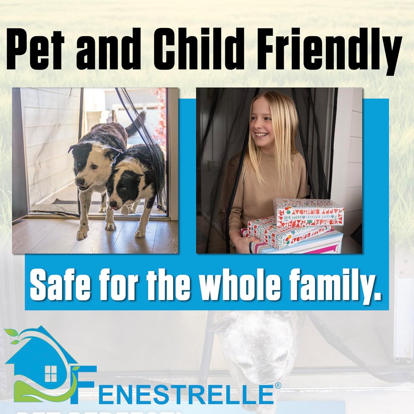 Fenestrelle Magnetic Screen Door for French & Sliding Door – Heavy Duty, Hands Free Fiberglass Mesh with Self Closing Magnetic Seal, White Trim – Fits 70" x 80" Doors (Screen Size 72" x 82")