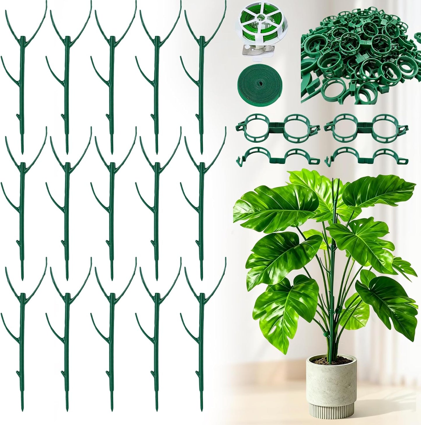 15Pack Adjustable Plant Support Pole,Garden Stakes for Climing Plants Stem Support, Stackable Plant Accessories for Indoor Outdoor Potted Plants, Pothos, Vine, Flower Use (Plastic, 37PCS)