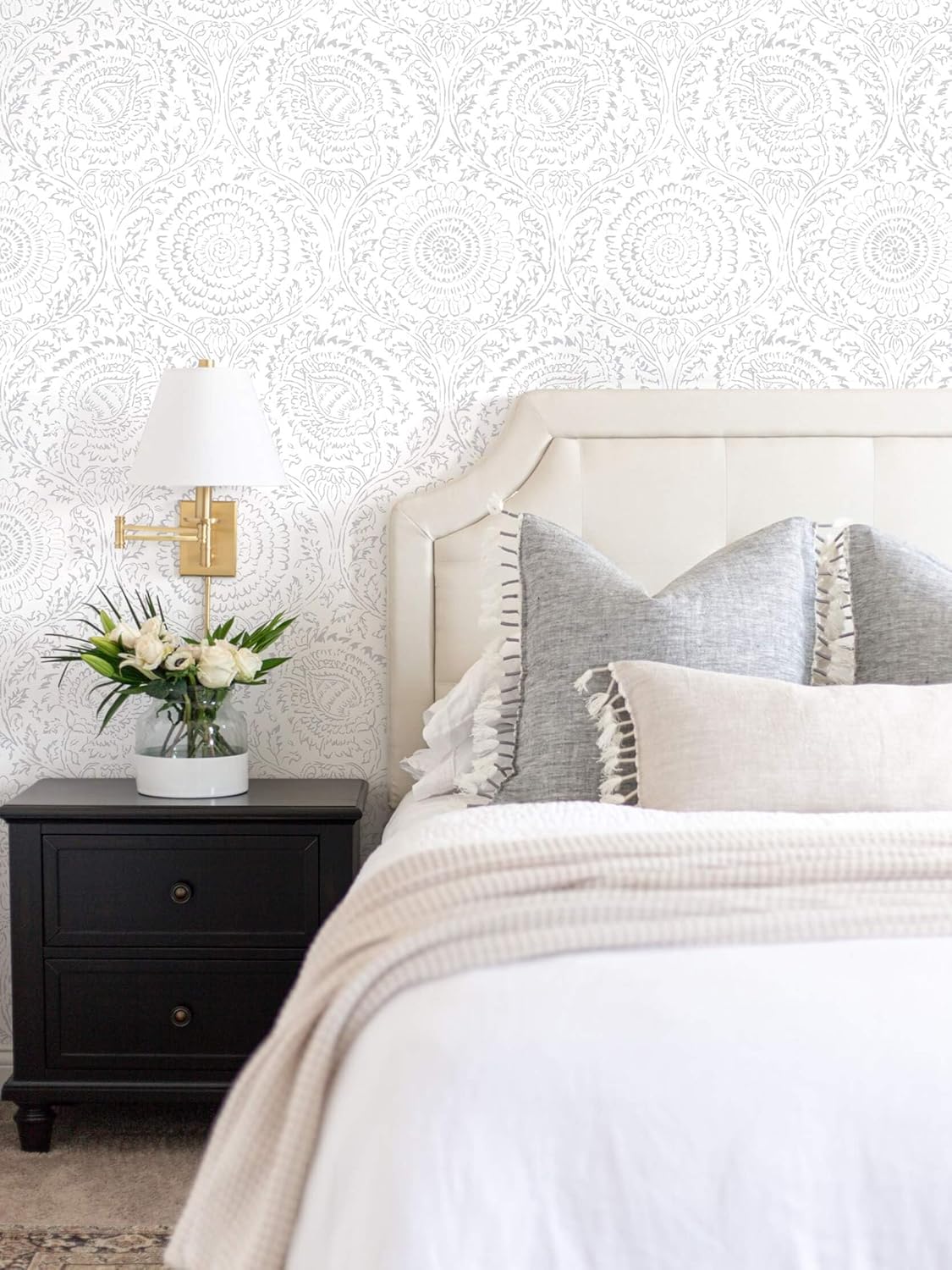 Ismoon Peel and Stick Wallpaper Boho Beige Contact Paper Neutral Floral Wall Paper Textured Self Adhesive Removable Wallpaper for Bedroom Kitchen Renter Friendly Vinyl 17.3" x 78.7"
