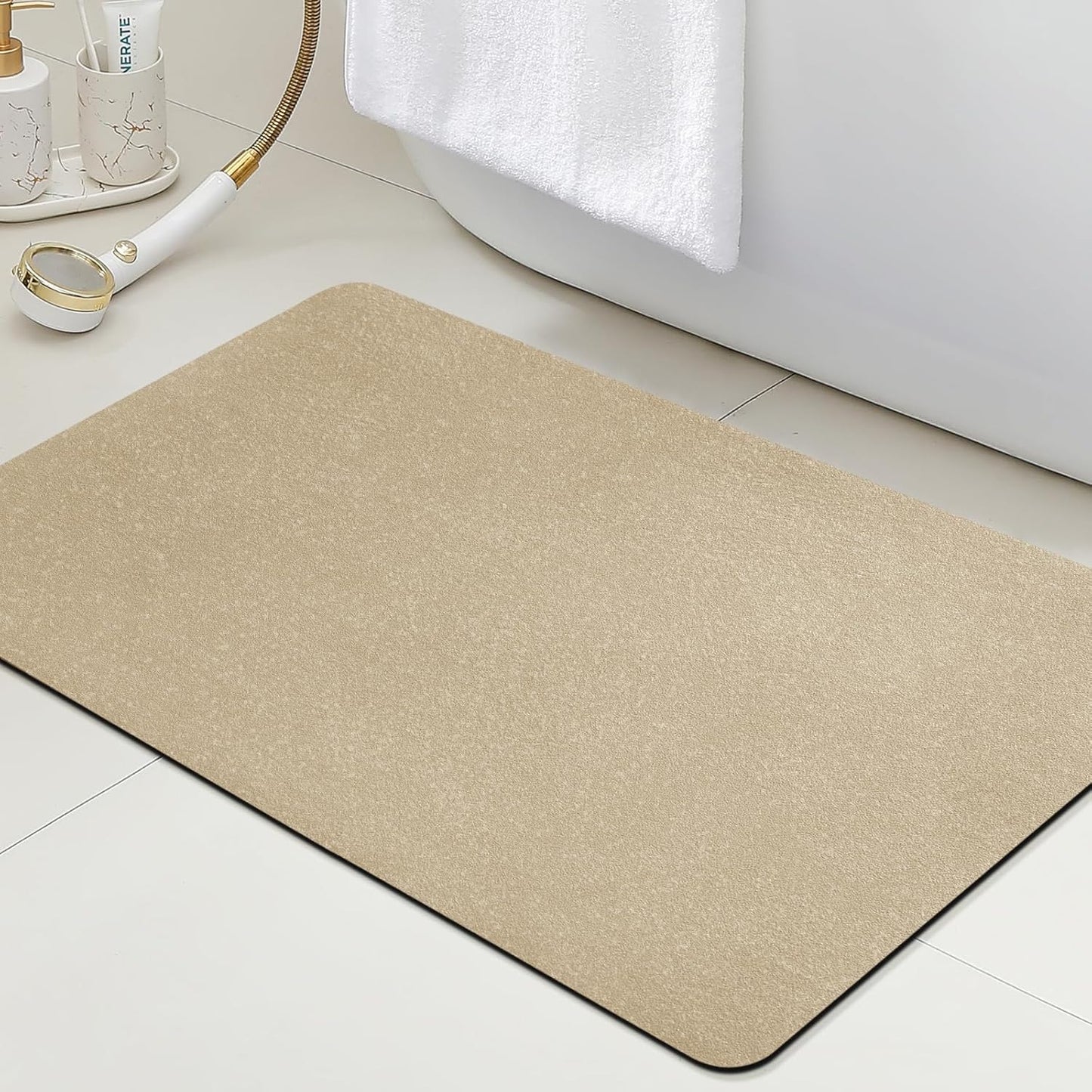 ACCUMTEK Non Slip Bath Mat, Thin Bathroom Rugs Fit Under Door, Quick Dry Bath Mats, Machine Washable Bath Rugs for Bathroom, Bathtub & Kitchen, Grey/Bordered/24 x17