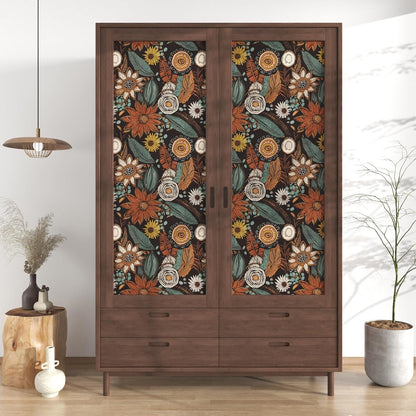 Blue Wallpaper Peel and Stick,Vintage Boho Floral Contact Paper 17.5" x 118", Retro Botanical Flower Wall Paper Self Adhesive Removable Waterproof for Walls Shelves Cabinet Table (Blue,Yellow, Green)